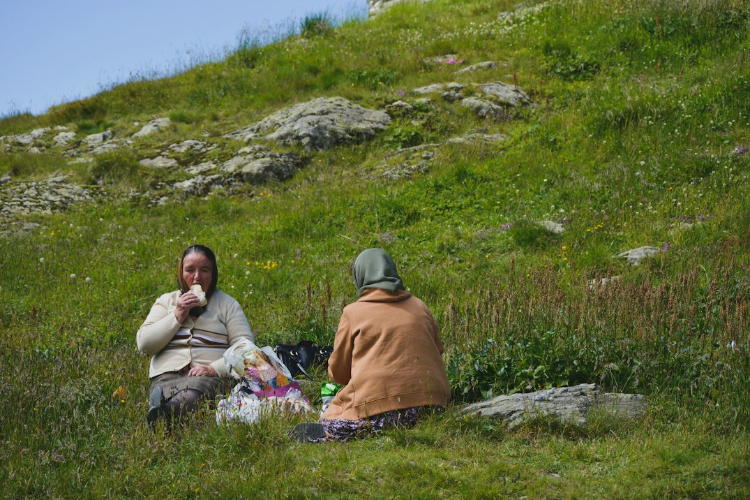 senior women talking outdoors